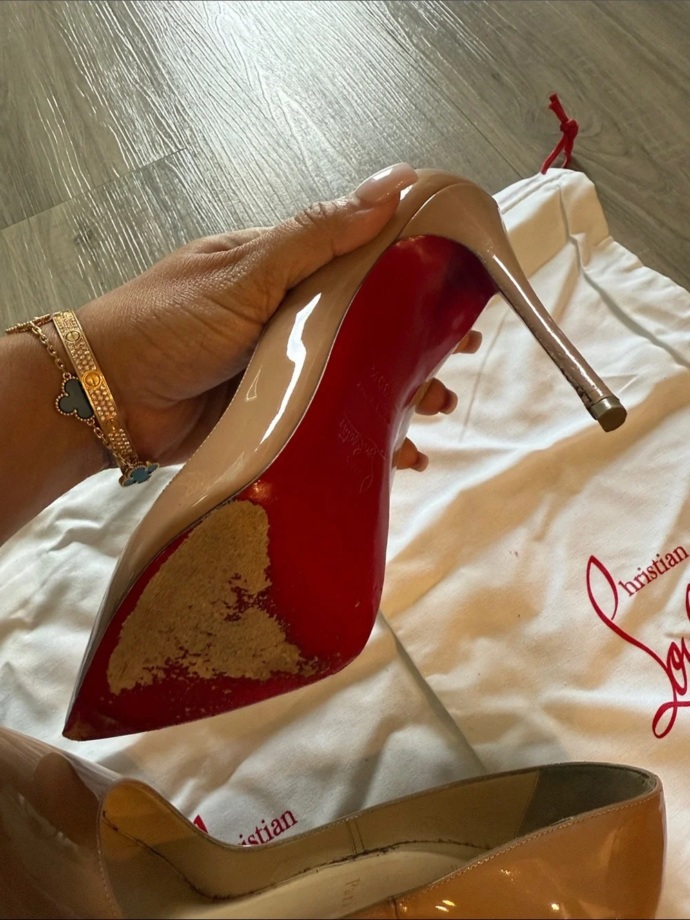 Christian Louboutin Nude Patent Pointed Toe Stiletto Pumps